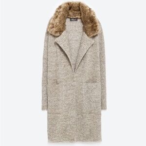 Zara knit faux fur collar sweater jacket